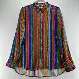 Big Dart Blouse 44 2XL Striped Shirt Button Front Long Sleeve Viscose Multicolor
